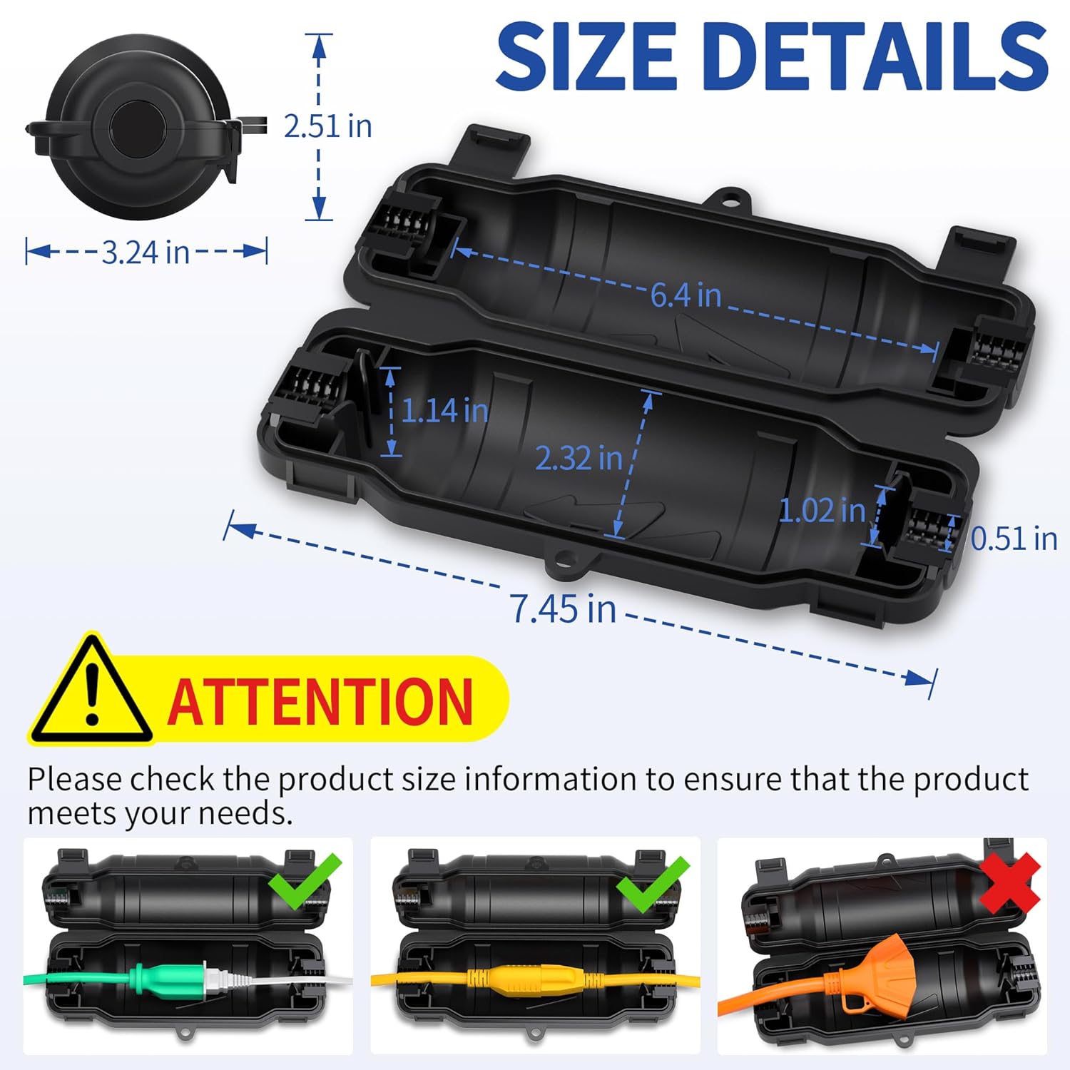 Outdoor Extension Cord Safety Cover with Waterproof Seal IP54 Water-Resistant, Weatherproof Electrical Connection Box with 2 Latches, Plug, Socket, Holiday Decoration Light, Black - Image 2