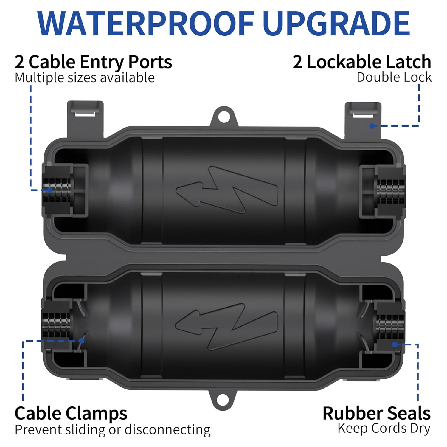 Outdoor Extension Cord Safety Cover with Waterproof Seal IP54 Water-Resistant, Weatherproof Electrical Connection Box with 2 Latches, Plug, Socket, Holiday Decoration Light, Black - Image 3