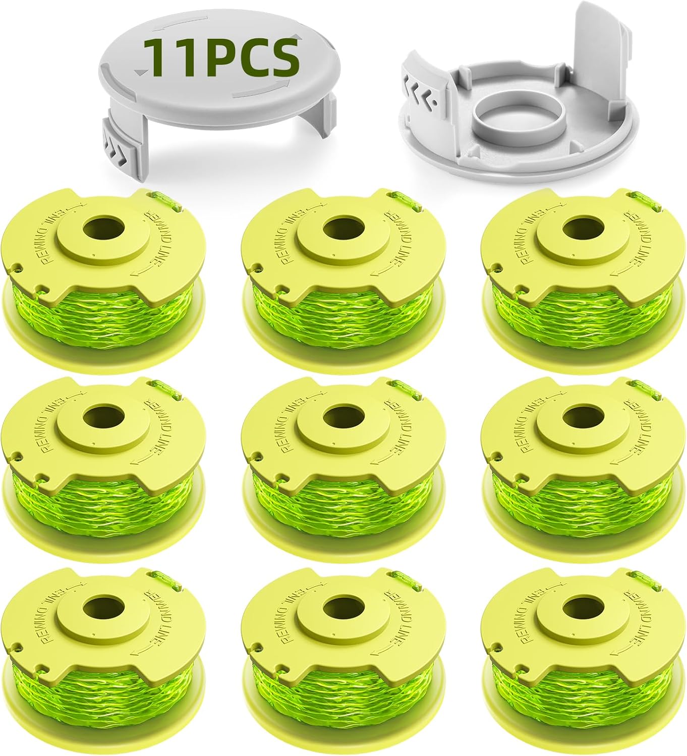 Trimmer String for Ryobi One Plus+ AC80RL3,11 FT/0.080-Inch，Spool Replacement Compatible with Ryobi 18v, 24v, and 40v Cordless Trimmers (9 Pack Trimmer Line & 2 Pack Trimmer Cap) - Image 1