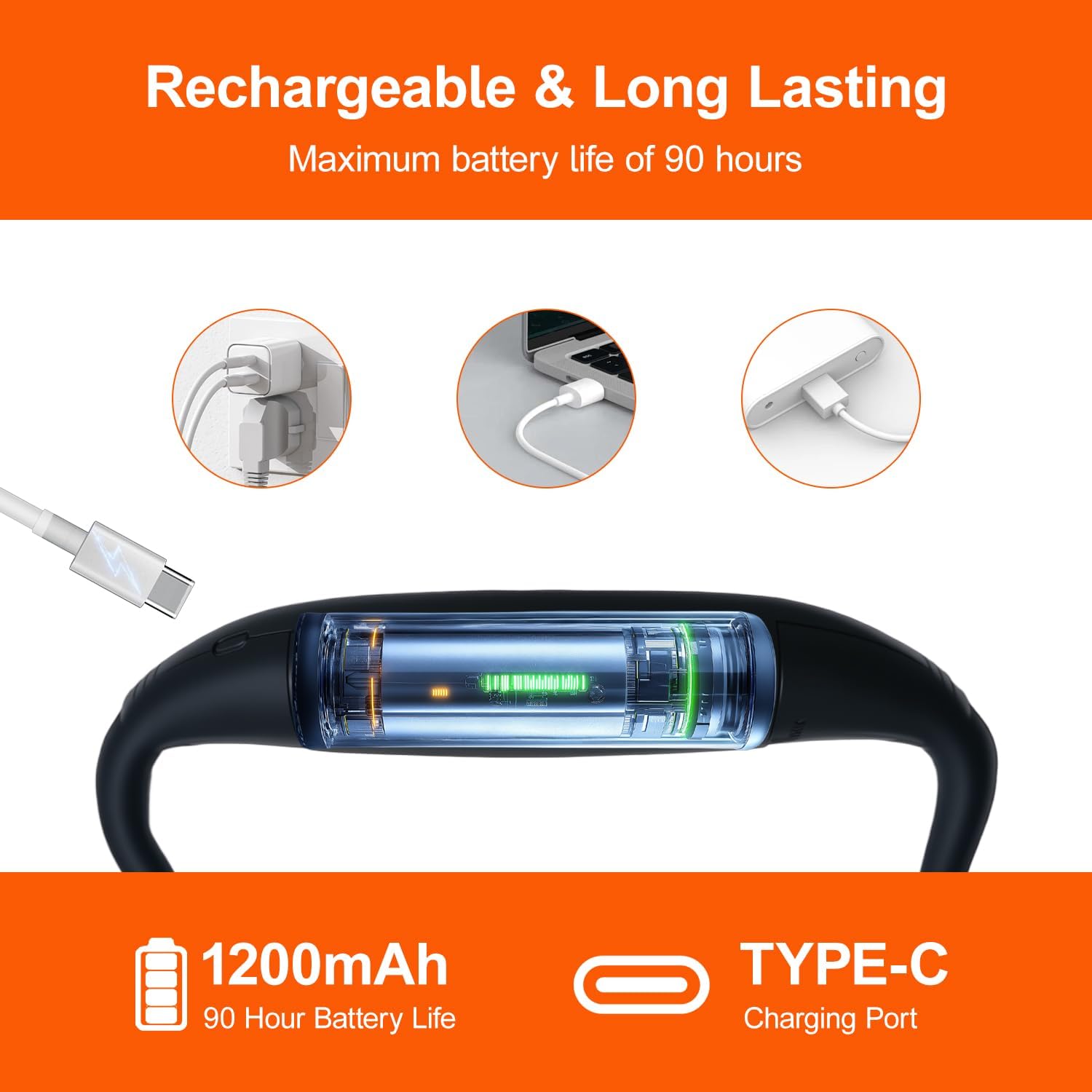 LED Rechargeable Neck Reading Light， Suitable for Reading Books with 3 Color Temperatures, 90 Hour Long-Lasting Recharging Lamp, Ergonomic, Suitable for Reading, Weaving, and Repairing - Image 3