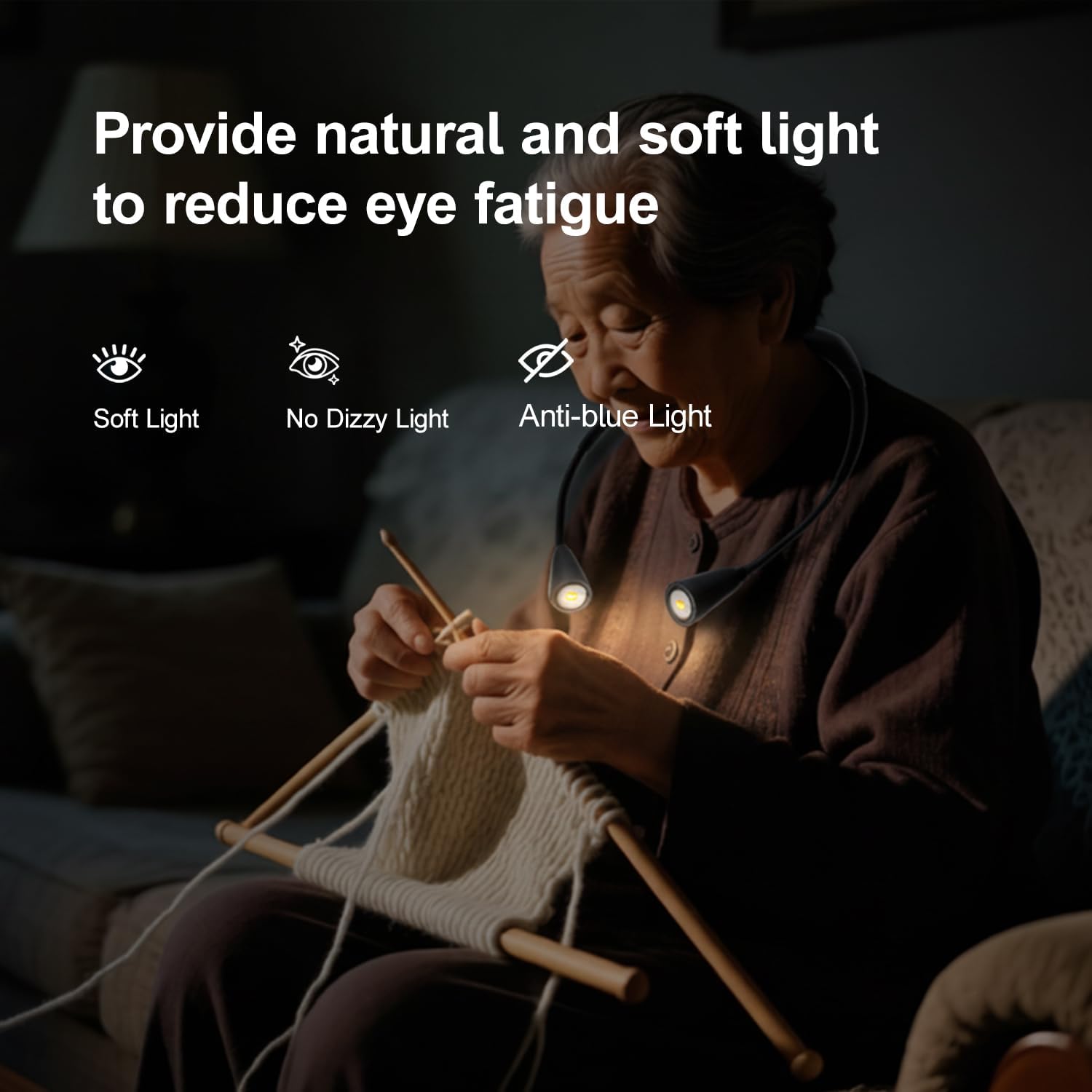 LED Rechargeable Neck Reading Light， Suitable for Reading Books with 3 Color Temperatures, 90 Hour Long-Lasting Recharging Lamp, Ergonomic, Suitable for Reading, Weaving, and Repairing - Image 6
