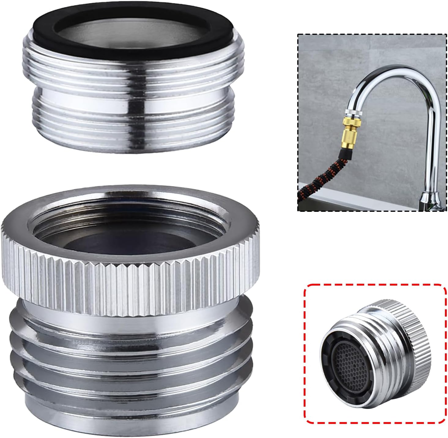 Faucet Adapter with Aerator, Sink Faucet to Garden Hose Adapter, Faucet Adapter to Garden Hose for Kitchen and Bathroom, hose attachment to sink，3/4