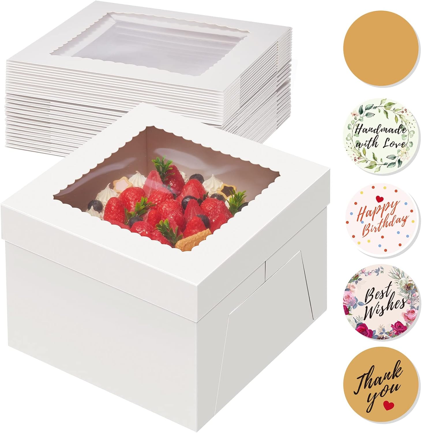 15pcs Cake Boxes, 10x10x8 Inches Tall Cake Box with Window, White Bakery Boxes, Large Baking Boxes, Square Cardboard Cake Box for Multi-Layer Cakes, Cake Decorating Supplies for Gift Giving - Image 1