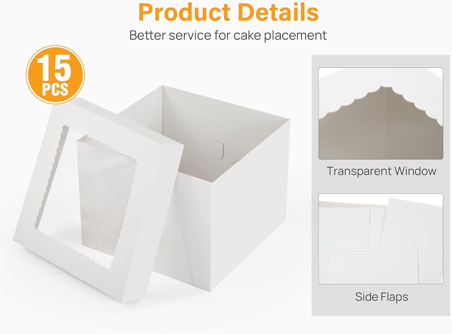 15pcs Cake Boxes, 10x10x8 Inches Tall Cake Box with Window, White Bakery Boxes, Large Baking Boxes, Square Cardboard Cake Box for Multi-Layer Cakes, Cake Decorating Supplies for Gift Giving - Image 3