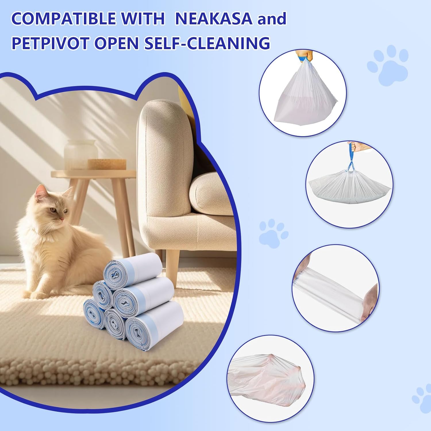 120 Count Cat Litter Box Bags for Neakasa and PetPivot Open Self-Cleaning Cat Litter Boxes, Extra Thick Heavy Duty Liners Replacement, Unscented, 27