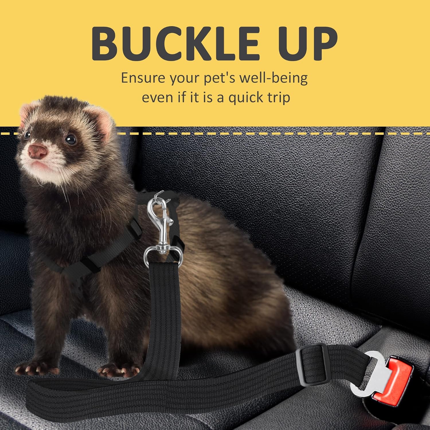 Dog Seat Belt for Car, Adjustable Nylon Pet Seatbelt, Supports All Cars, Dog Car Leash Seat Belt, Seatbelt for Dogs, Cats & Ferrets Travel Harness - Image 3
