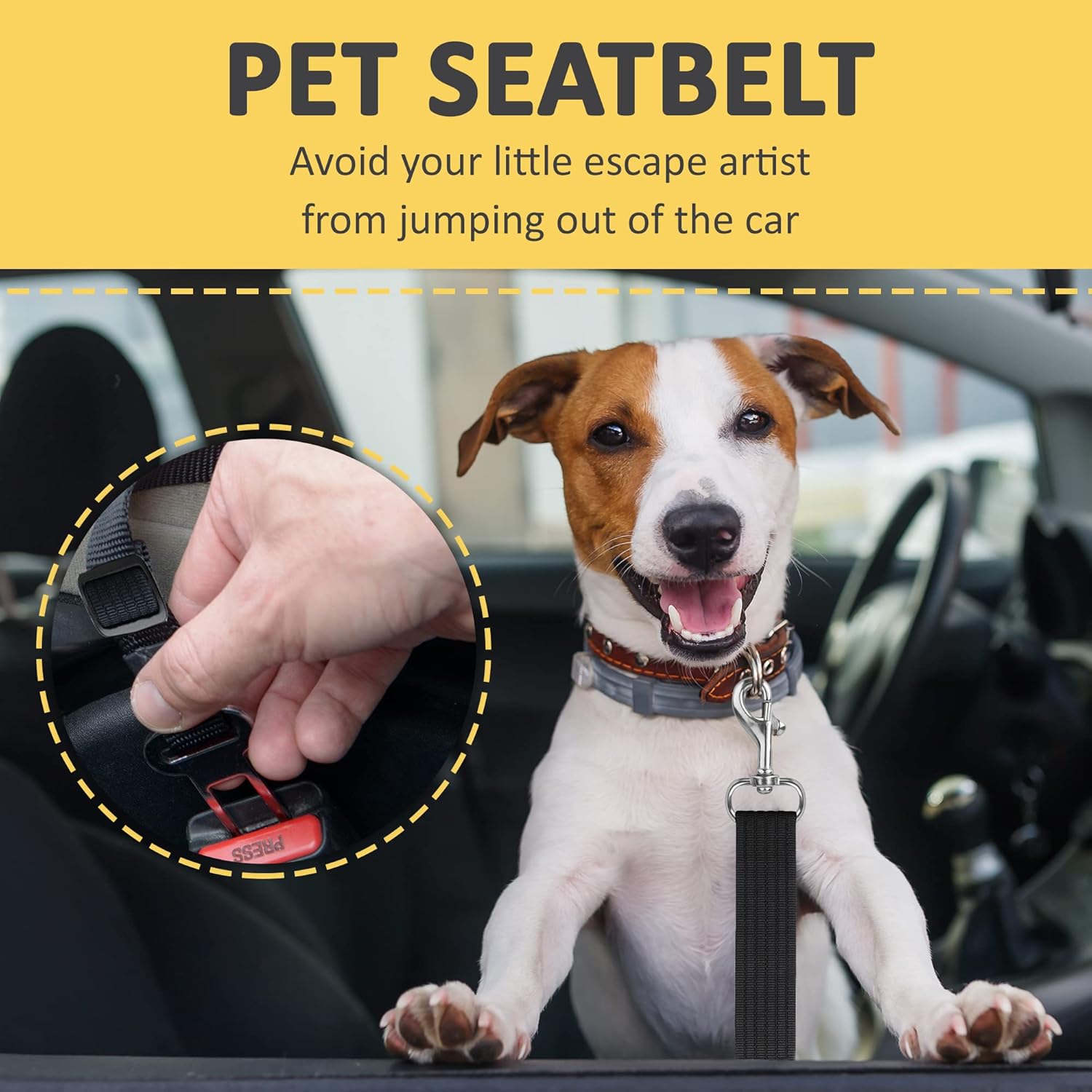 Dog Seat Belt for Car, Adjustable Nylon Pet Seatbelt, Supports All Cars, Dog Car Leash Seat Belt, Seatbelt for Dogs, Cats & Ferrets Travel Harness - Image 5