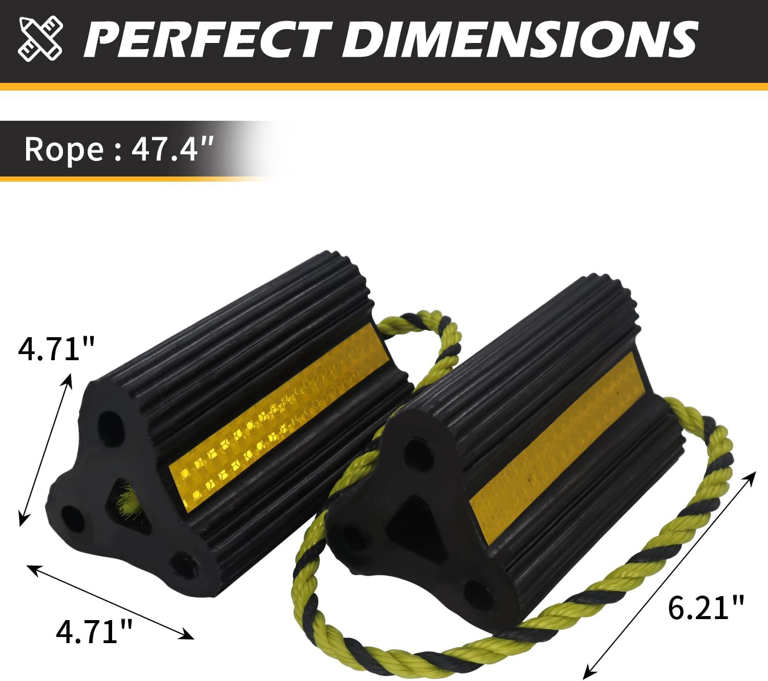 Wheel Chocks for RV Trailer Camper Truck Car, [2pair/4pack with Rope] Versatile Rubber Chocks Block Stopper for Tire with Reflective Strips, Utility Boat Travel Trailer Camper RV Accessories Must - Image 2