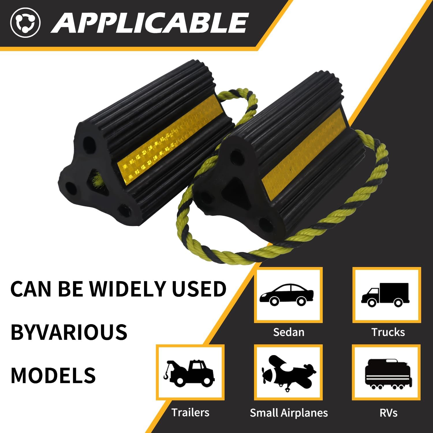 Wheel Chocks for RV Trailer Camper Truck Car, [2pair/4pack with Rope] Versatile Rubber Chocks Block Stopper for Tire with Reflective Strips, Utility Boat Travel Trailer Camper RV Accessories Must - Image 4