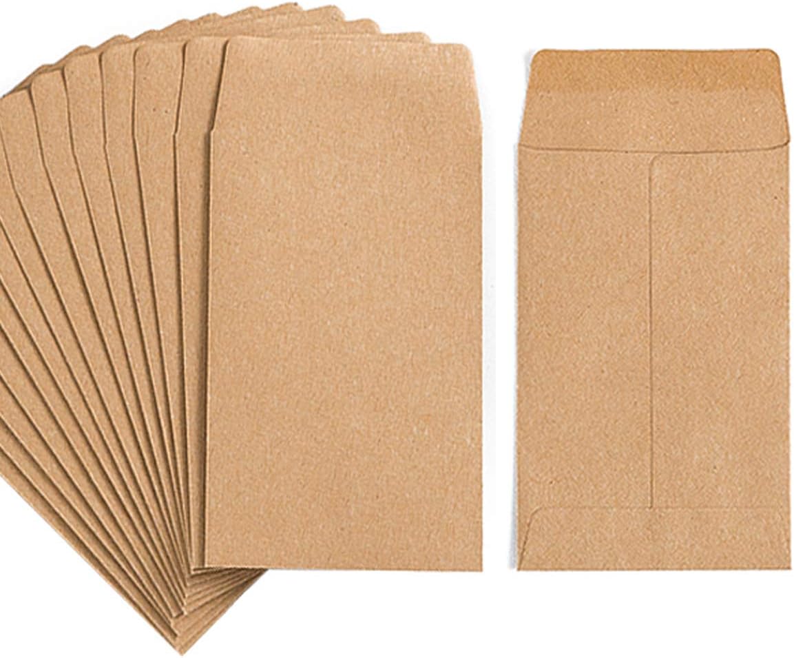 100 Pack Small Coin Envelopes Self-Adhesive Kraft Paper Seed Envelopes Mini Parts Small Items Stamps Storage Packets Envelopes for Garden, Office or Wedding Gift(2.25