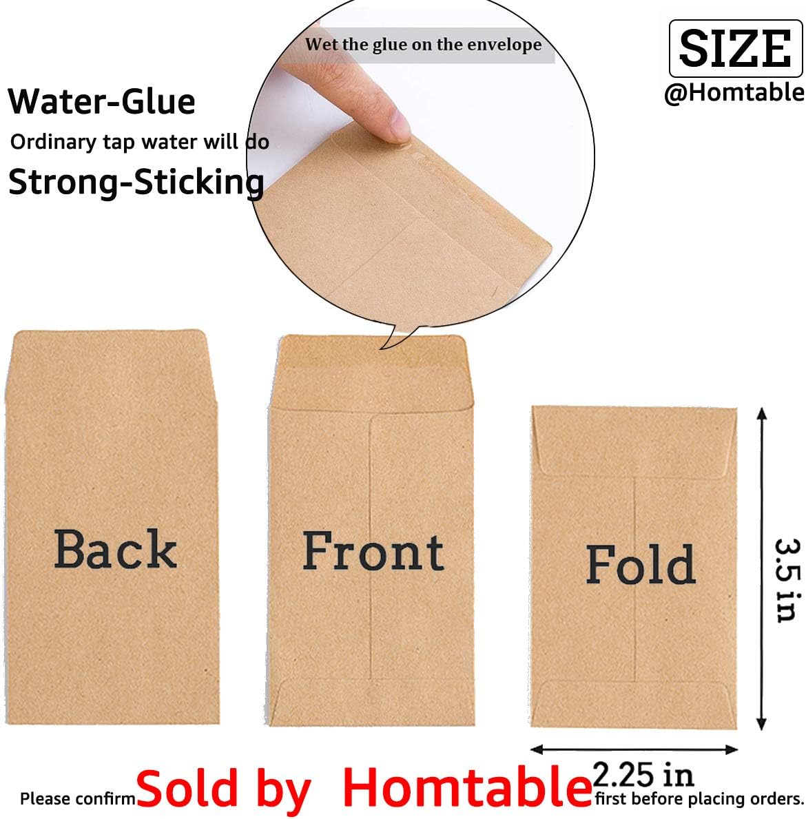 100 Pack Small Coin Envelopes Self-Adhesive Kraft Paper Seed Envelopes Mini Parts Small Items Stamps Storage Packets Envelopes for Garden, Office or Wedding Gift(2.25