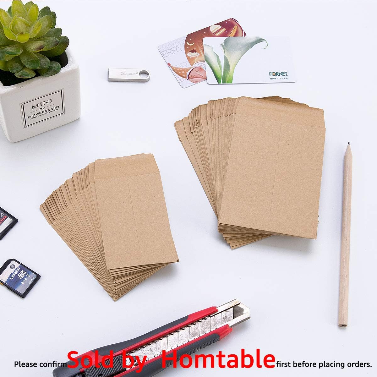 100 Pack Small Coin Envelopes Self-Adhesive Kraft Paper Seed Envelopes Mini Parts Small Items Stamps Storage Packets Envelopes for Garden, Office or Wedding Gift(2.25