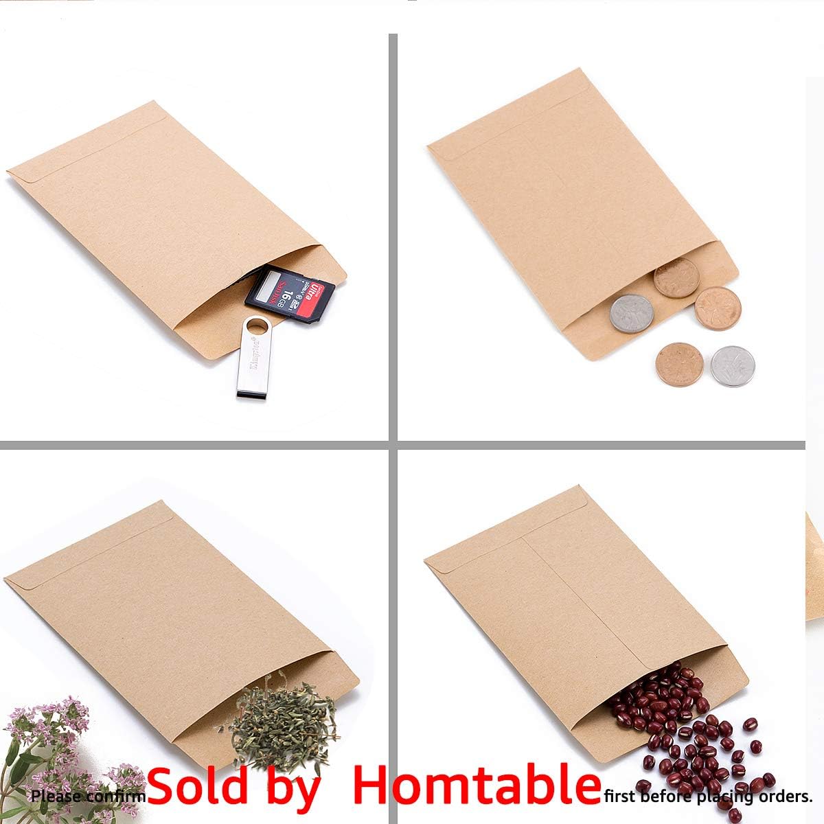 100 Pack Small Coin Envelopes Self-Adhesive Kraft Paper Seed Envelopes Mini Parts Small Items Stamps Storage Packets Envelopes for Garden, Office or Wedding Gift(2.25