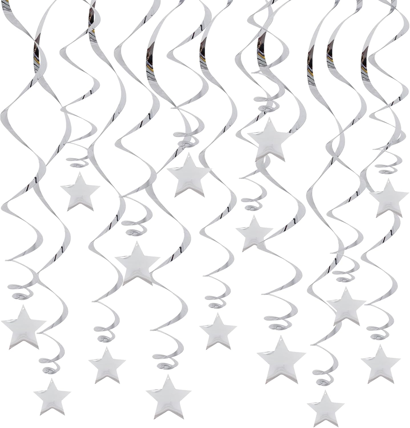 Silver Star Hanging Swirl Decorations,Hanging Silver Party Supplies for Graduation Wedding Baby Shower Decorations, Pack of 15 - Image 1