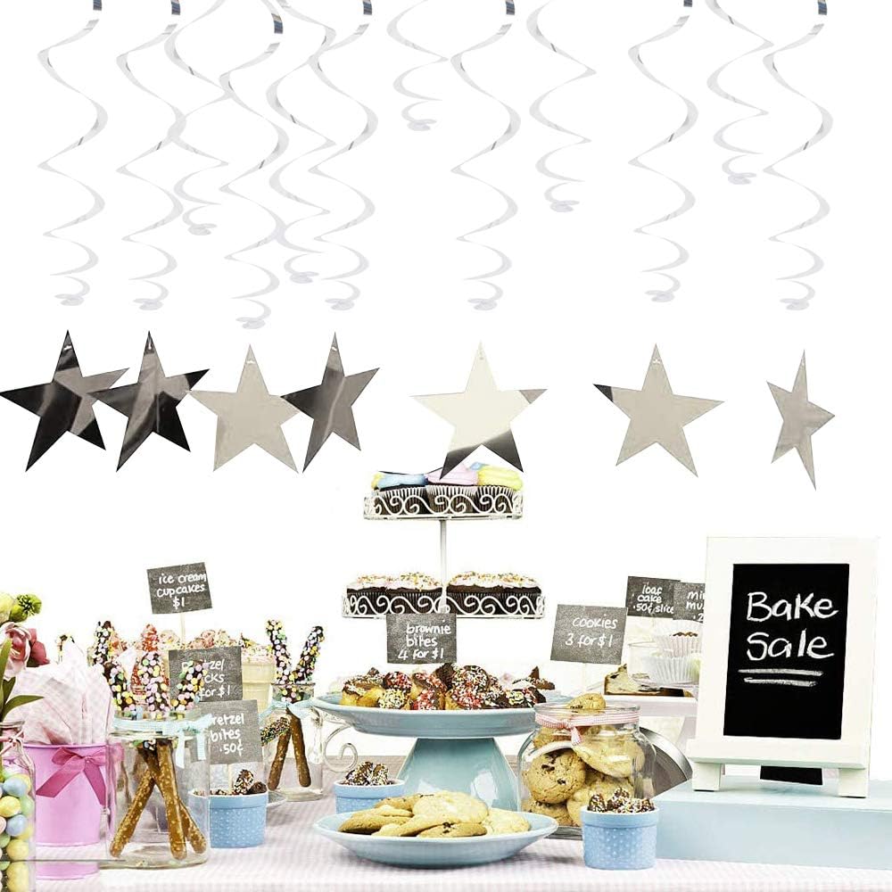 Silver Star Hanging Swirl Decorations,Hanging Silver Party Supplies for Graduation Wedding Baby Shower Decorations, Pack of 15 - Image 4