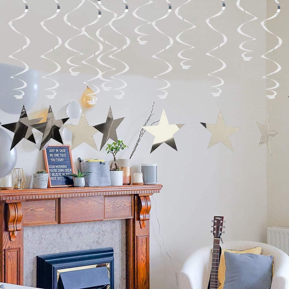 Silver Star Hanging Swirl Decorations,Hanging Silver Party Supplies for Graduation Wedding Baby Shower Decorations, Pack of 15 - Image 5