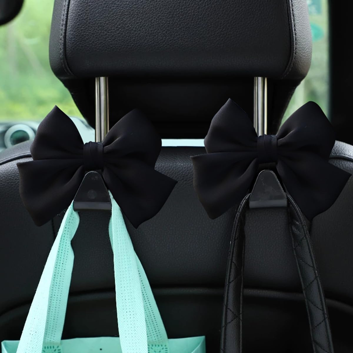 2PCS Car Seat Headrest Hooks, Cute Bow Vehicle Hooks for Purses and Bags, Automotive Purse Hook Hanger Interior Decoration Accessories, Universal for SUV, Sedan, Truck (Black Line) - Image 6