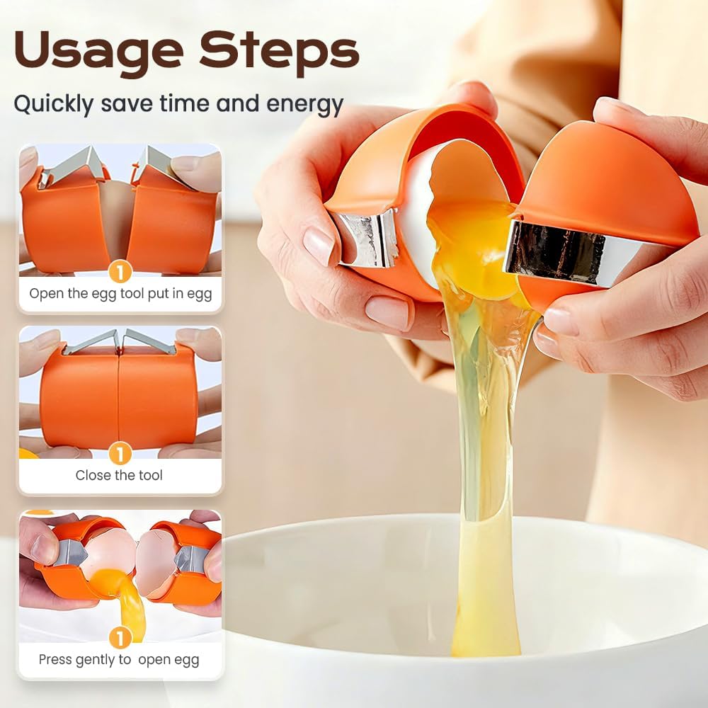 2026 New Egg Shell Opener, Stainless Steel Egg Cracker Tool, Multifunctional Eggs Separator for Raw and Hard Boiled Eggs Peeler Shell Remover, Kitchen Gadget (Orange 1pcs) - Image 4