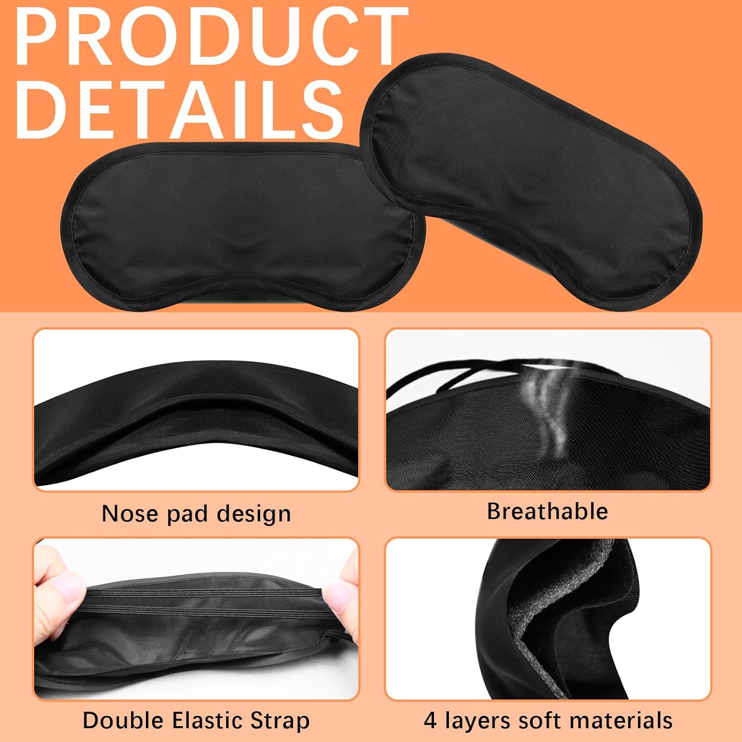 40 Pcs Eye Mask Sleep Masks Bulk Blindfolds for Team Building Party Games with Nose Pad and Adjustable Strap for Women Men 4 Layers Black Blindfold Sleeping Mask - Image 3