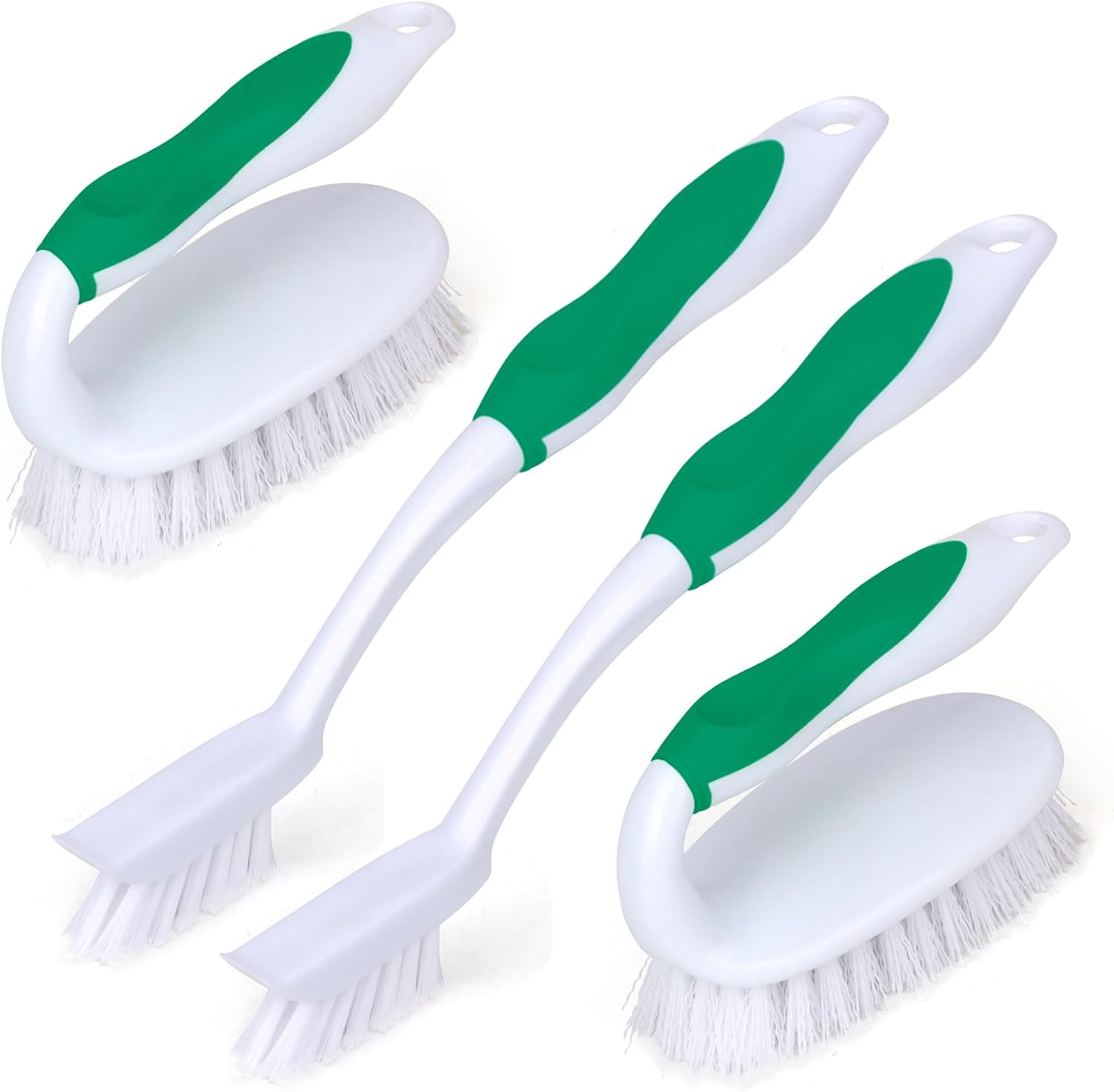 Scrub Brush Set, 4 Pack Deep Cleaning Brush Kit - 2 Scrub Brush, 2 Tile & Grout Brush with Built-in Scraper, Household Commercial Scrubber for Floor, Shower, Pool Wall, Tub (Green) - Image 1