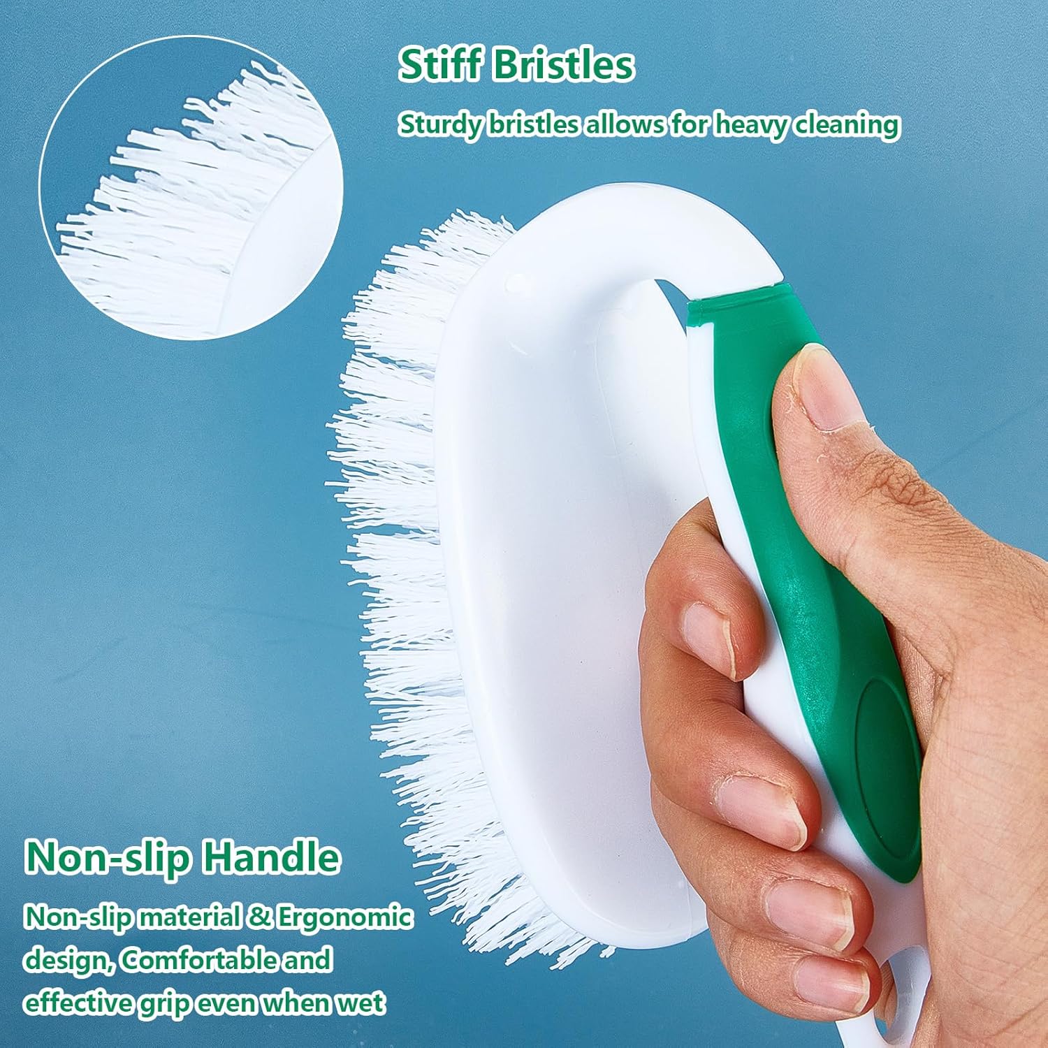 Scrub Brush Set, 4 Pack Deep Cleaning Brush Kit - 2 Scrub Brush, 2 Tile & Grout Brush with Built-in Scraper, Household Commercial Scrubber for Floor, Shower, Pool Wall, Tub (Green) - Image 4