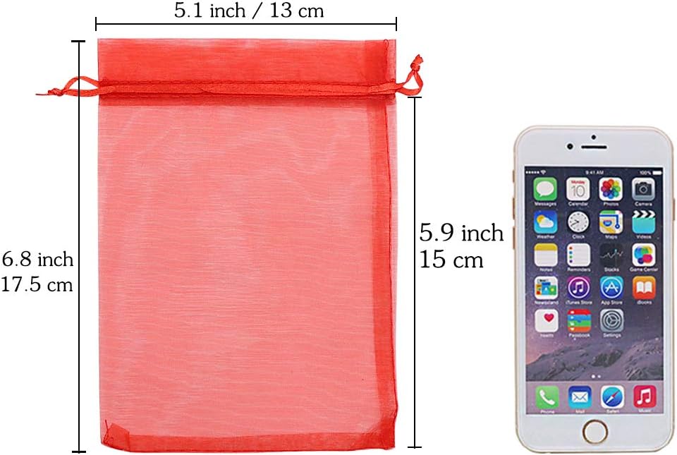 Organza Bags Red 100pcs, 5 x 7 inches Christmas Gift Drawstring Bags Mesh Jewelry Pouches for Wedding Party Favors - Image 2