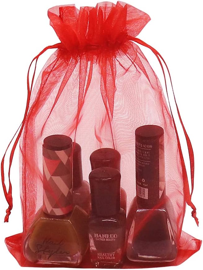 Organza Bags Red 100pcs, 5 x 7 inches Christmas Gift Drawstring Bags Mesh Jewelry Pouches for Wedding Party Favors - Image 3