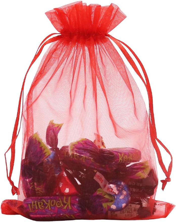 Organza Bags Red 100pcs, 5 x 7 inches Christmas Gift Drawstring Bags Mesh Jewelry Pouches for Wedding Party Favors - Image 5