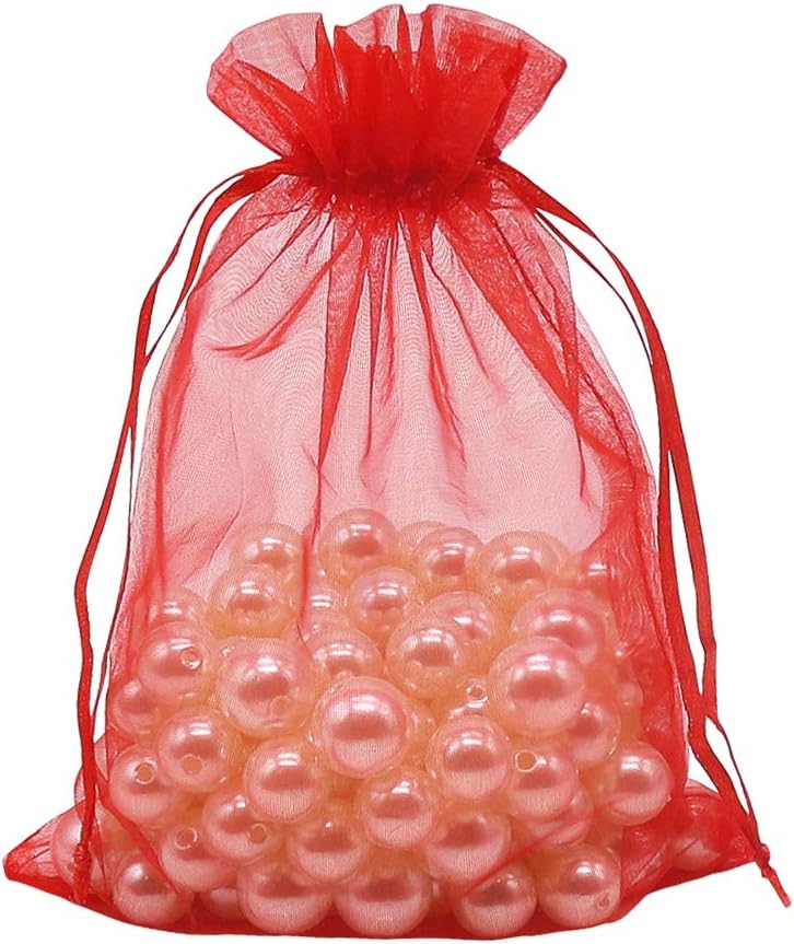 Organza Bags Red 100pcs, 5 x 7 inches Christmas Gift Drawstring Bags Mesh Jewelry Pouches for Wedding Party Favors - Image 6