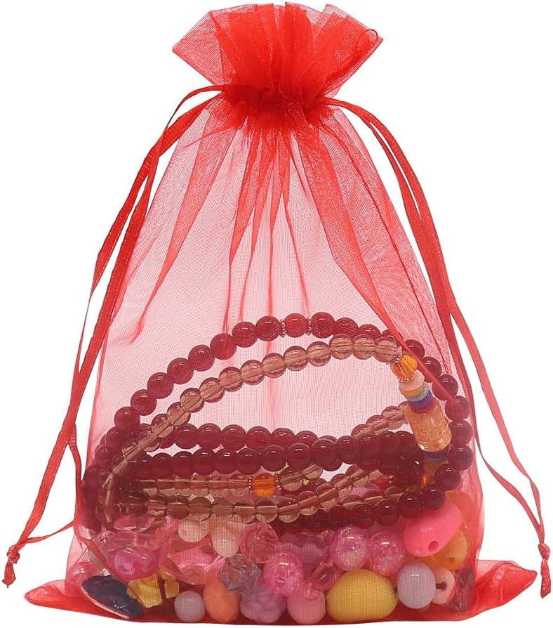 Organza Bags Red 100pcs, 5 x 7 inches Christmas Gift Drawstring Bags Mesh Jewelry Pouches for Wedding Party Favors - Image 7