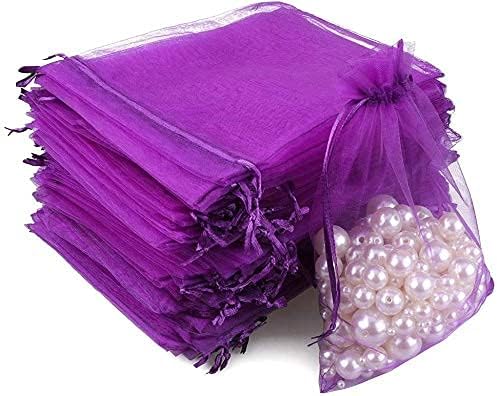 Purple Organza Bags 4x6 in, 100PCS Drawstring Organza Bags, Sheer Mesh Jewelry Pouches, Lavender Wedding Party Festival Gift Bag Candy Pouches for Mother's Day, Party Favors - Image 4