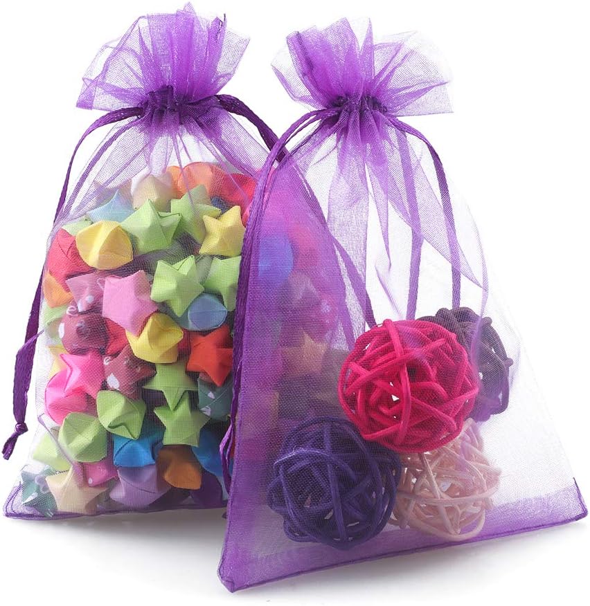 Purple Organza Bags 4x6 in, 100PCS Drawstring Organza Bags, Sheer Mesh Jewelry Pouches, Lavender Wedding Party Festival Gift Bag Candy Pouches for Mother's Day, Party Favors - Image 5