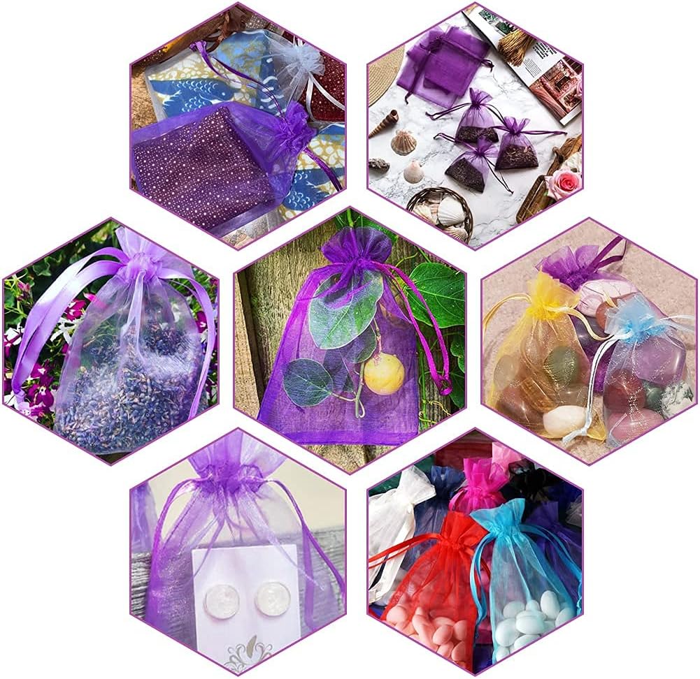 Purple Organza Bags 4x6 in, 100PCS Drawstring Organza Bags, Sheer Mesh Jewelry Pouches, Lavender Wedding Party Festival Gift Bag Candy Pouches for Mother's Day, Party Favors - Image 6