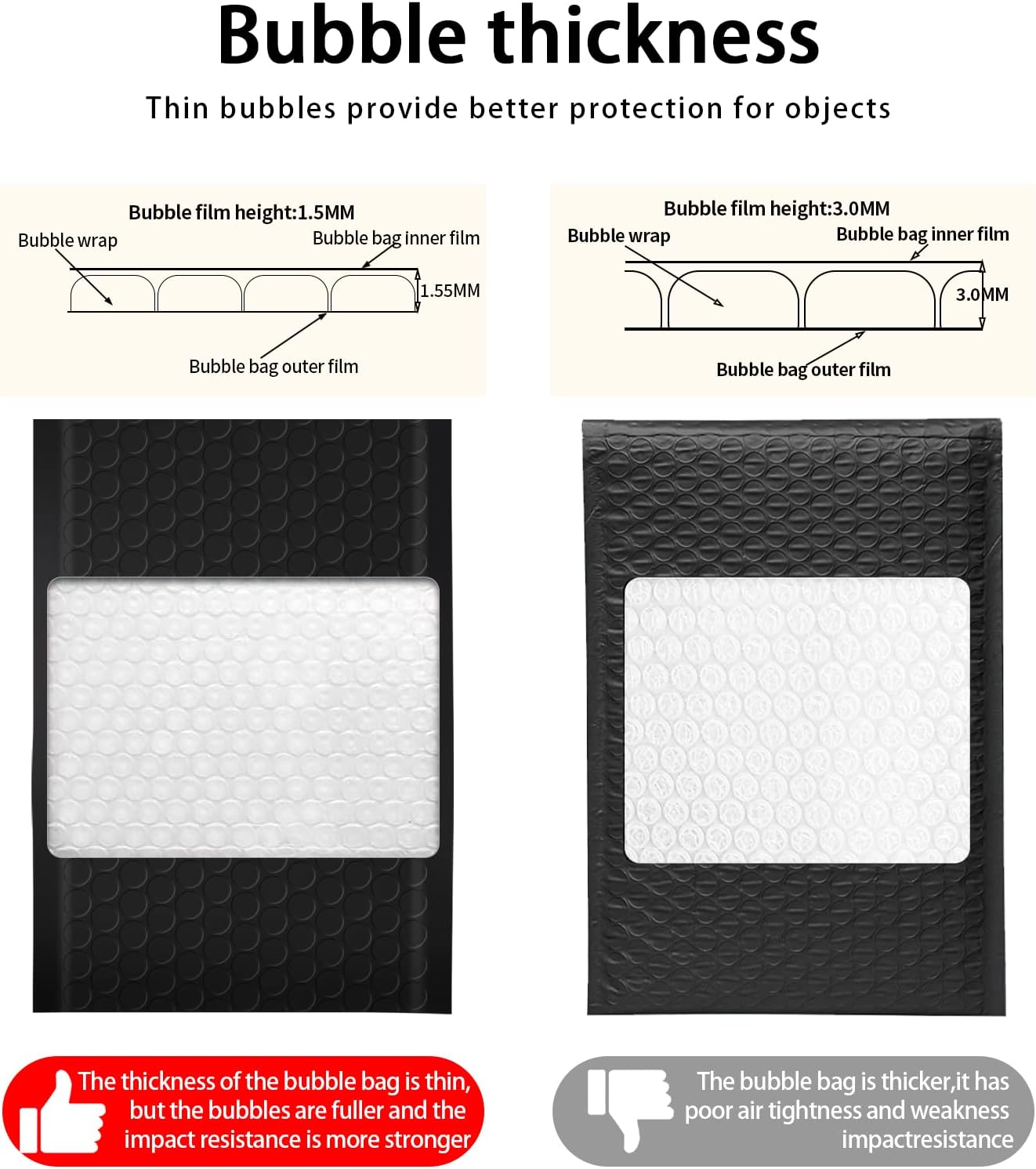 Bubble Mailers, 4x7 Inch Padded Bubble Mailers Pack of 100 Bubble Envelopes Opaque Self Seal Adhesive Waterproof Bags for Shipping and Packaging (Black, 4x7-100Pc) - Image 3