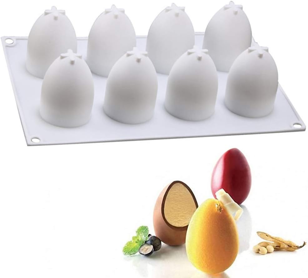 Easter Egg Silicone Mold for Baking Chocolate Easter Eggs, Mousse Cake, Jello, CheeseCake, Ice Cream, Dessert, Cake Decoration Mold (8-Cavity) - Image 1