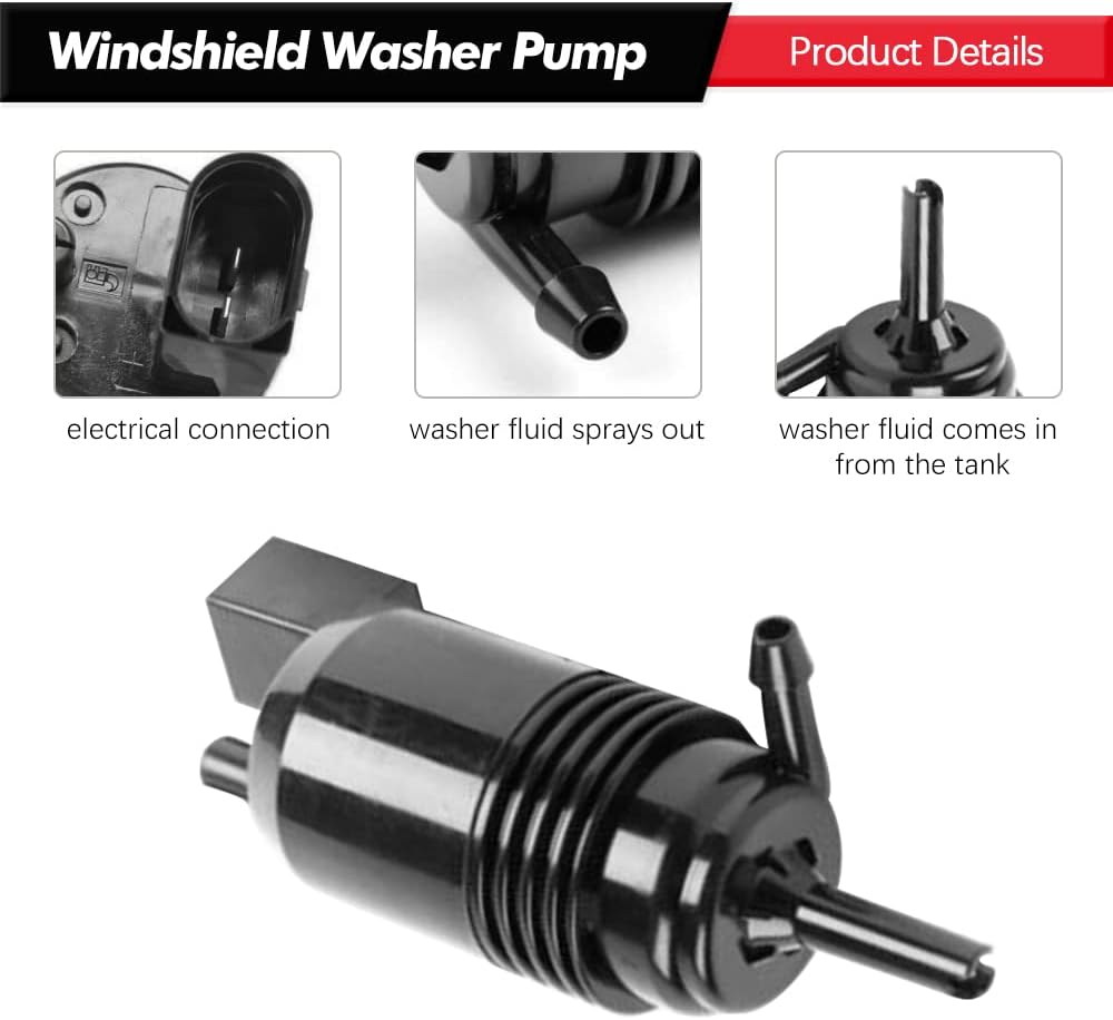 Front Windshield Washer Pump w/Grommet Replacement for Chevy Silverado 1500, 2500,3500, GMC Acadia, Sierra 1500, 2500, 3500, Cadillac CT6, XT4, XT5, Buick LaCrosse Replaces OEM 22999423, 84518407 - Image 4