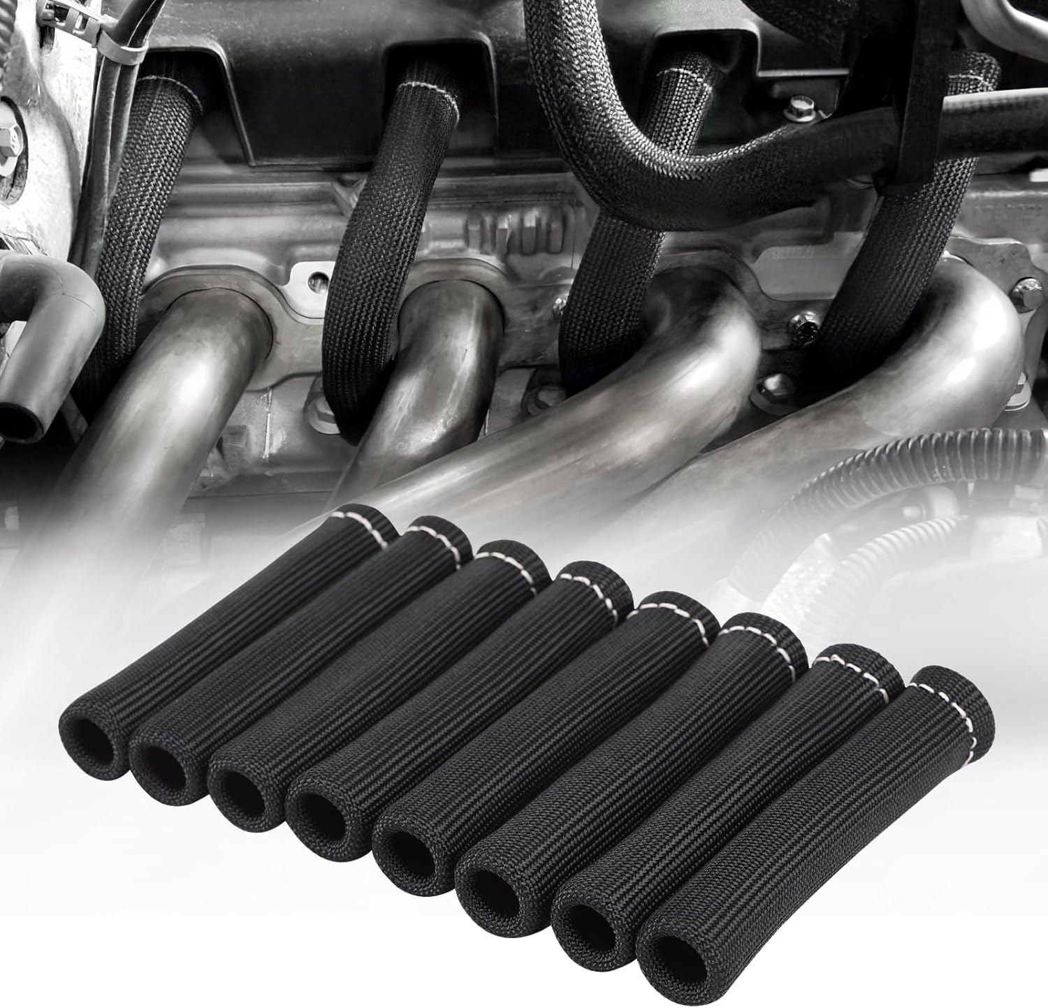 Spark Plug Wire Heat Shield Sleeve 2500° Spark Plug Boot Protector Boots Wrap for SBC BBC 350 454 8PCS Plug Wire Covers - Image 1