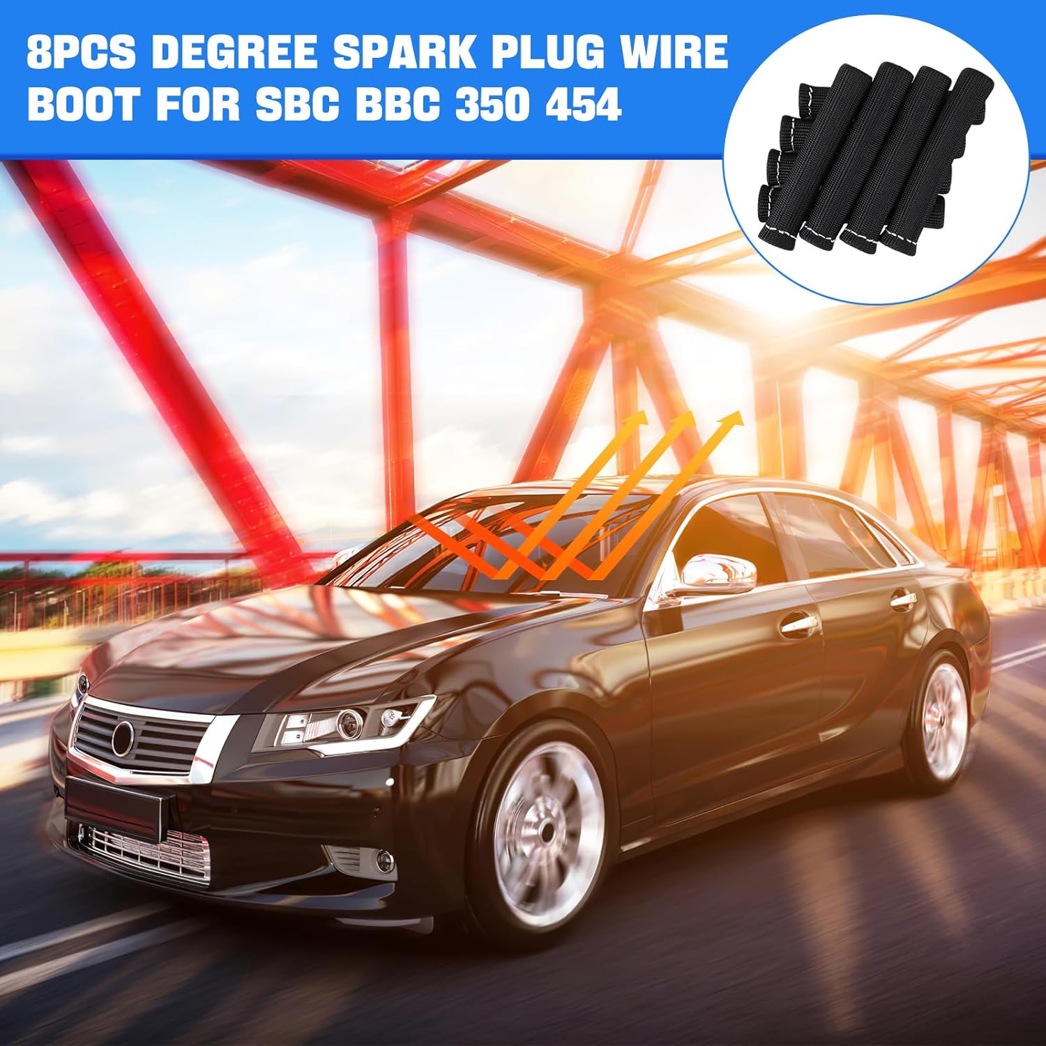 Spark Plug Wire Heat Shield Sleeve 2500° Spark Plug Boot Protector Boots Wrap for SBC BBC 350 454 8PCS Plug Wire Covers - Image 3