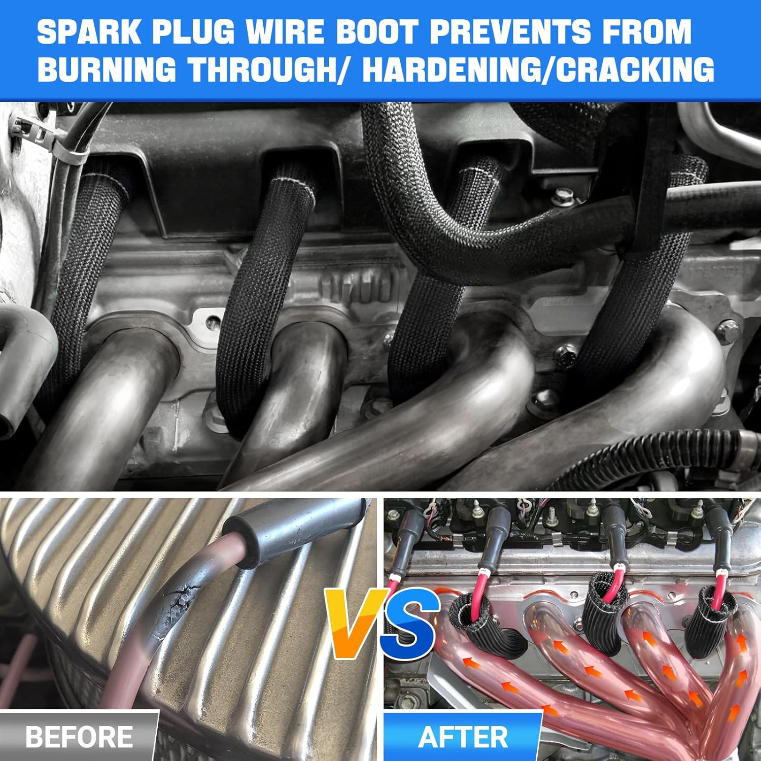 Spark Plug Wire Heat Shield Sleeve 2500° Spark Plug Boot Protector Boots Wrap for SBC BBC 350 454 8PCS Plug Wire Covers - Image 4