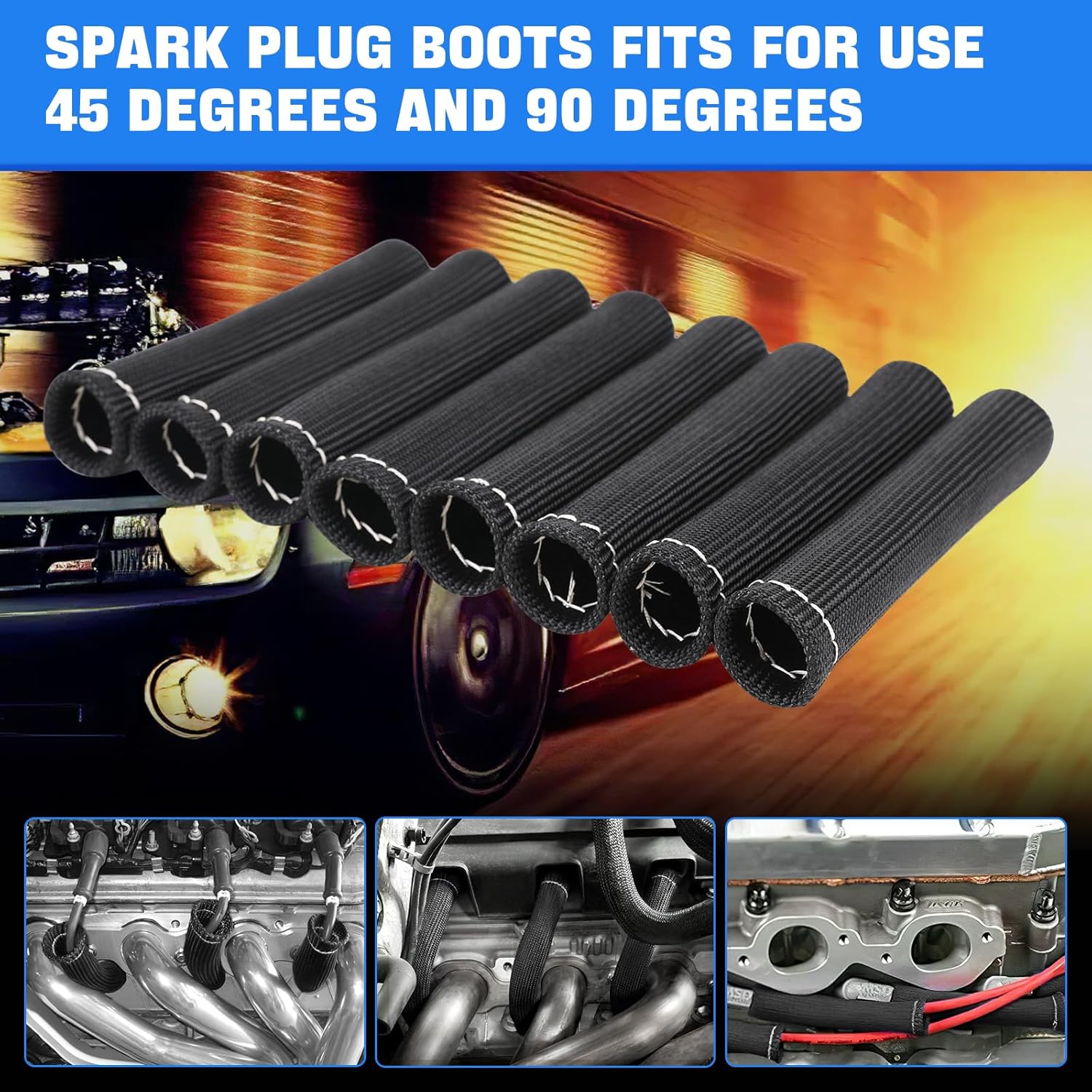 Spark Plug Wire Heat Shield Sleeve 2500° Spark Plug Boot Protector Boots Wrap for SBC BBC 350 454 8PCS Plug Wire Covers - Image 5