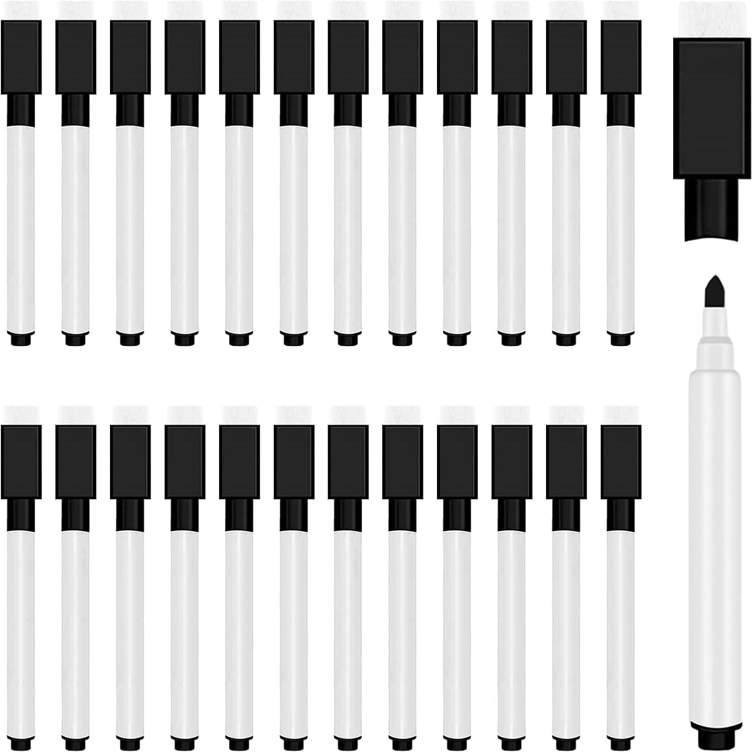 25 Pcs Black Magnetic Dry Erase Markers with Eraser Cap, White Board Mini Dry Erase Markers Bulk, Fine Point Tip Student White Board Markers for Teachers Office School Supplies - Image 1