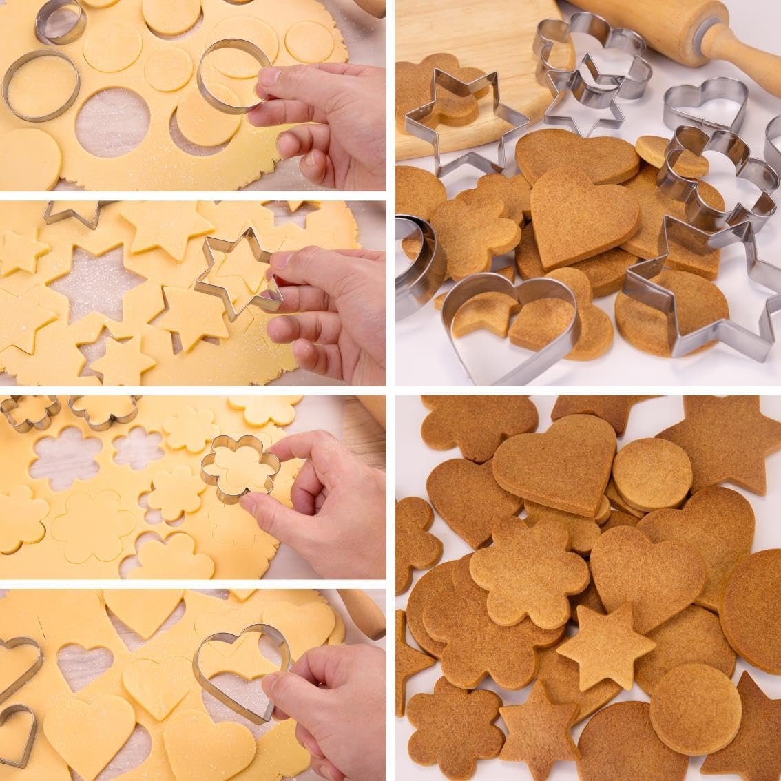 Metal Cookie Cutters Set 12 Pieces, Stainless Steel 3 Heart Cookie Cutters, 3 Star Cookie Cutters, 3 Flower Cookie Cutters, 3 Round Cookie Cutters for Valentine's Day Christmas Holiday - Image 5