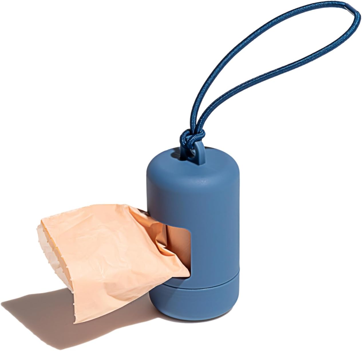 Dog Poop Bag Holder and Dispenser with Leash Attachment, Leak Proof, Easy Twist Top for Refills, Includes 1 Roll Poop Bags, Navy - Image 1