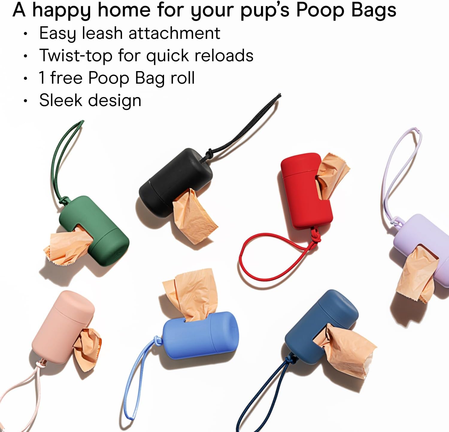 Dog Poop Bag Holder and Dispenser with Leash Attachment, Leak Proof, Easy Twist Top for Refills, Includes 1 Roll Poop Bags, Navy - Image 2