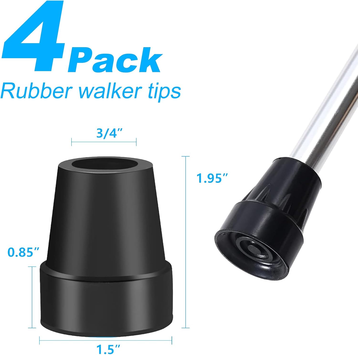 4Pcs Cane Tips 3/4 Inch Heavy Duty Rubber Cane Tips, Anti Slip Replacement Rubber Tips for Canes, Walking Sticks - Image 2