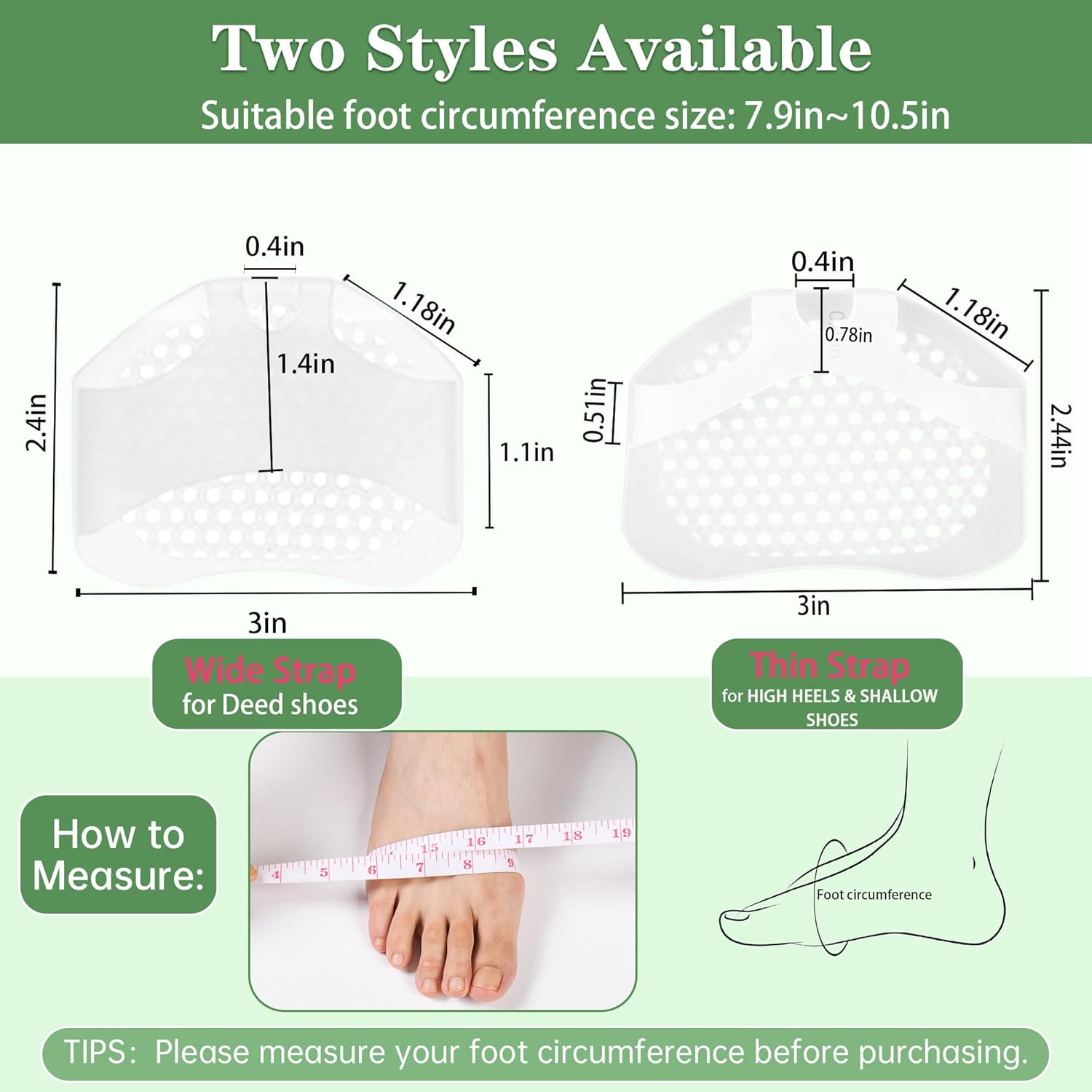 Toe Pads, Ball of Toe Cushions Mixed 8 Pack Metatarsal Pads Ball of Foot Pads Callus Foot Pain Relief Bunion Forefoot Cushioning Relief Women(Thin Strap 4 Pack +Wide Strap 4 Pack) - Image 2