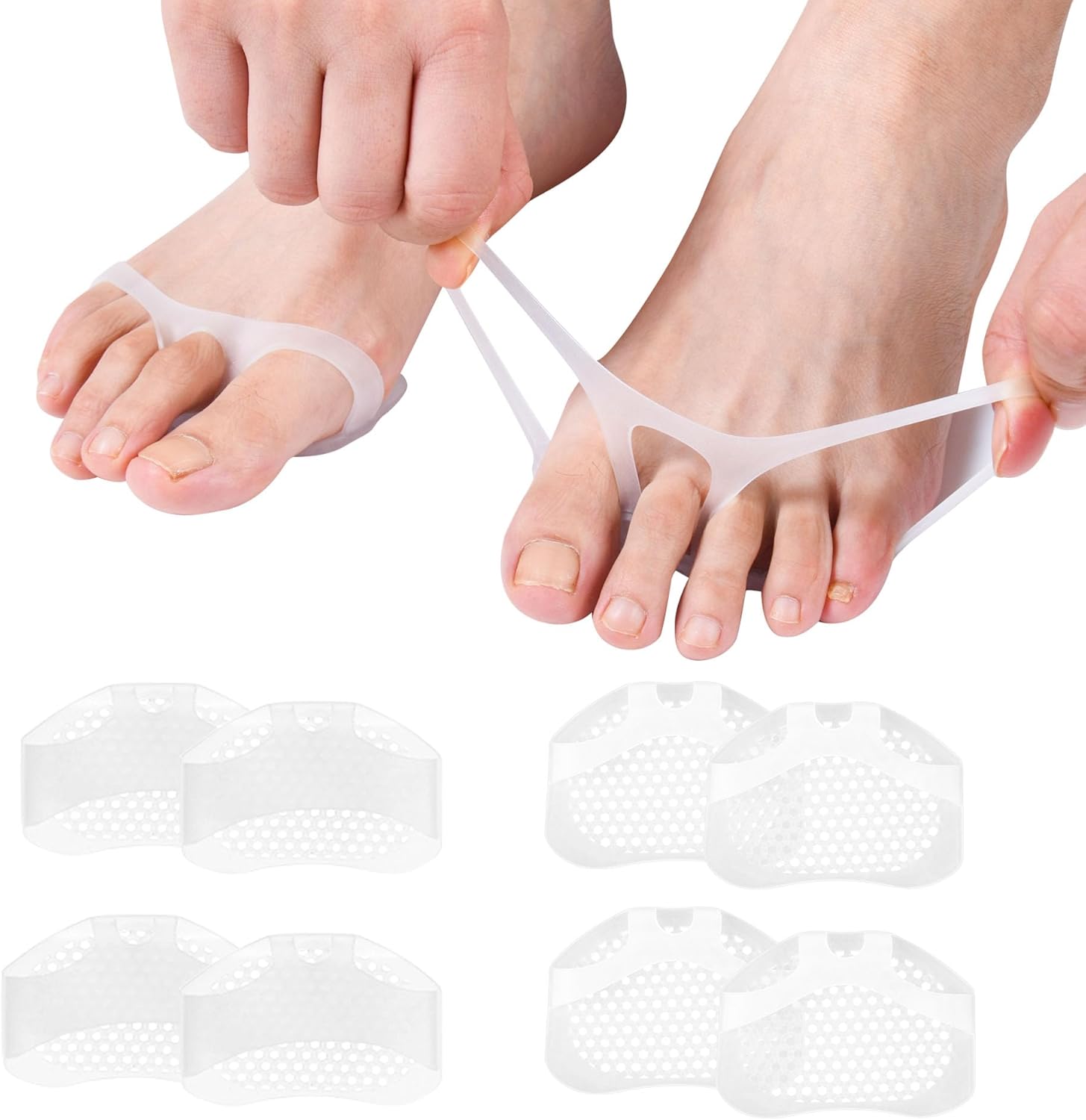 Toe Pads, Ball of Toe Cushions Mixed 8 Pack Metatarsal Pads Ball of Foot Pads Callus Foot Pain Relief Bunion Forefoot Cushioning Relief Women(Thin Strap 4 Pack +Wide Strap 4 Pack) - Image 3