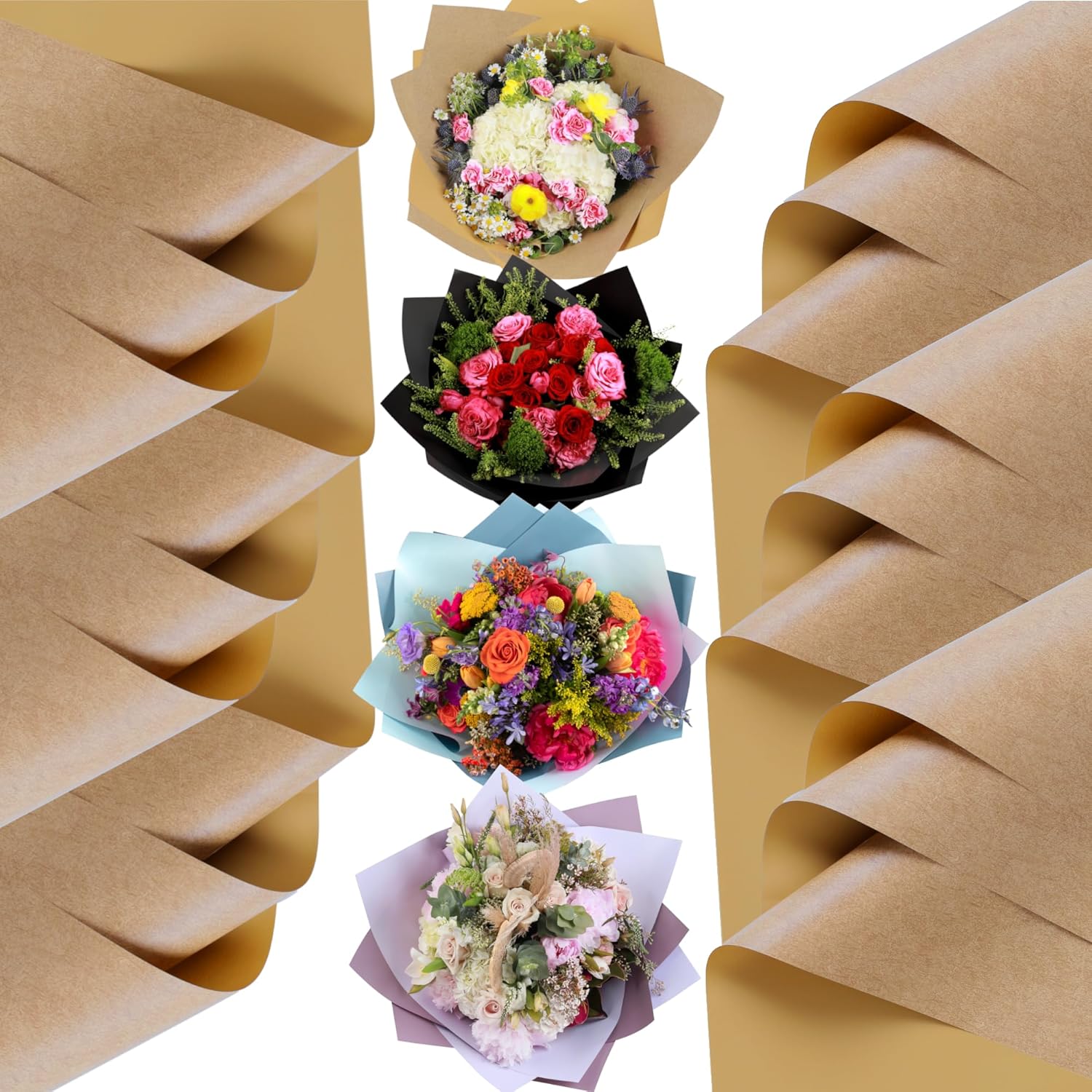 20 Sheets Premium Flower Wrapping Paper | Waterproof Flower Wrapping Paper for Bouquets | Double Sided Floral Bouquet Sheets | DIY Gifts Colorblend Kraft Look - Image 1