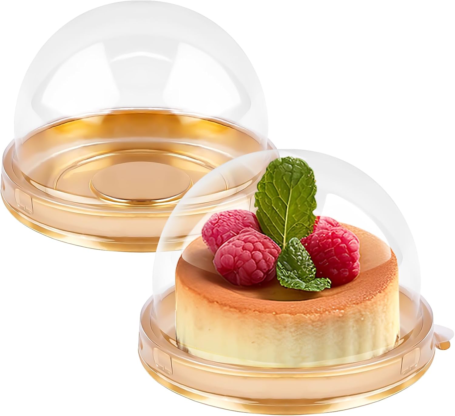 50 Pack Mini Cake Containers, Clear Plastic Small Cupcake Boxes with Dome Lids for Individual Chocolate Covered Cookies, Strawberry, Mooncake (Gold) - Image 1