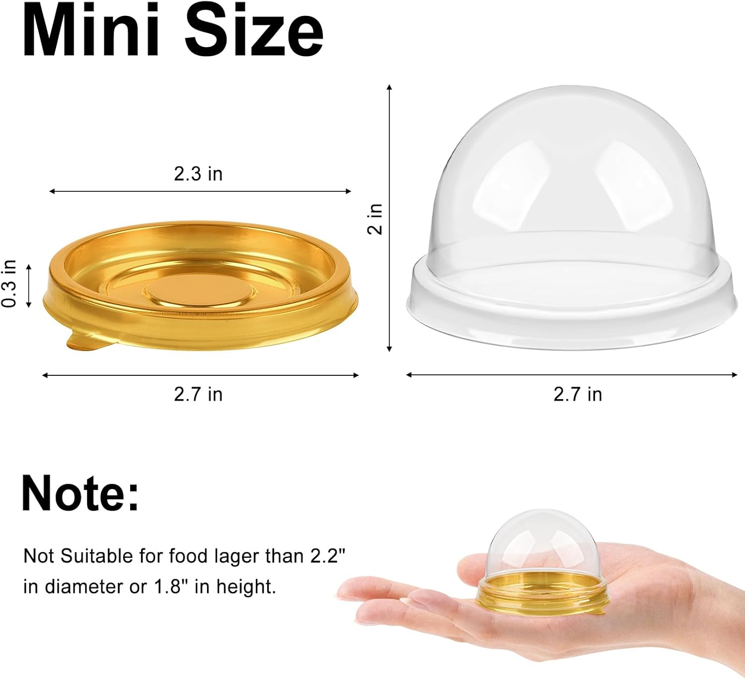 50 Pack Mini Cake Containers, Clear Plastic Small Cupcake Boxes with Dome Lids for Individual Chocolate Covered Cookies, Strawberry, Mooncake (Gold) - Image 2